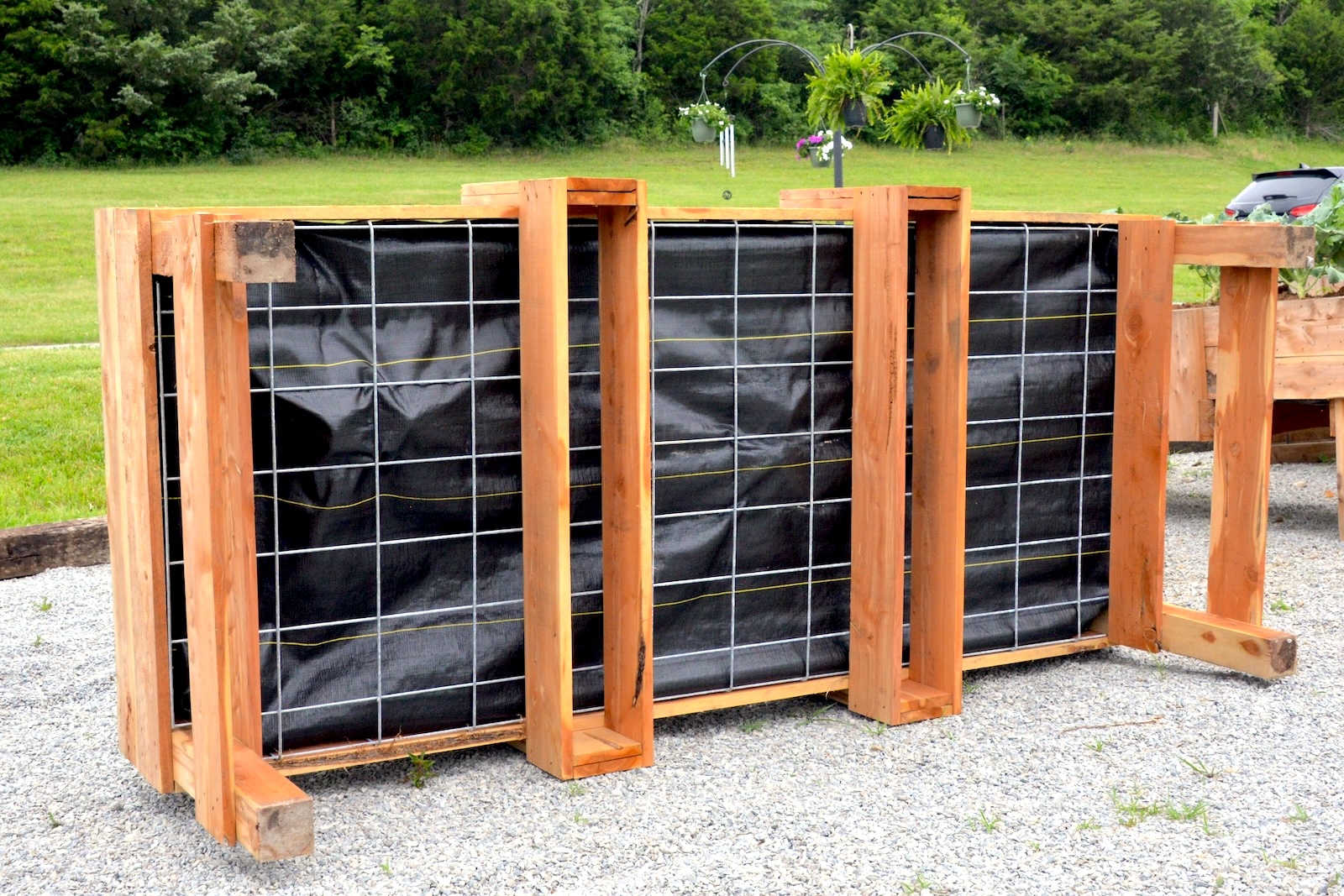 Bottom view showing galvanized steel grid and soil cloth.